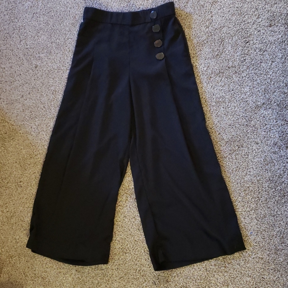 Zara Wide Leg Palazzo Pants With Buttons
